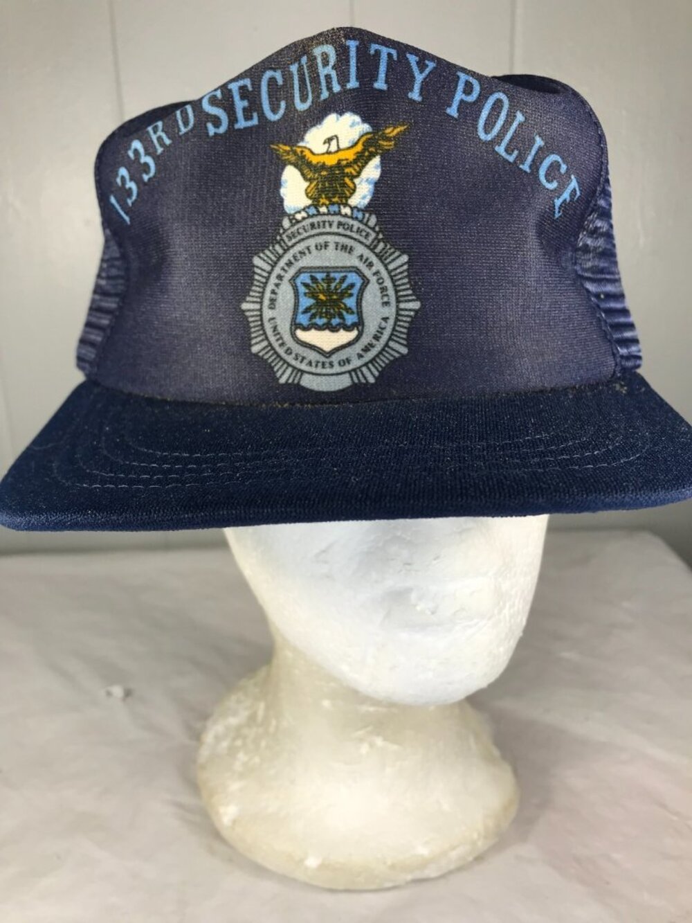 Vintage US Air Force 133rd Security Military Police Trucker Hat Mesh Snapback 80
